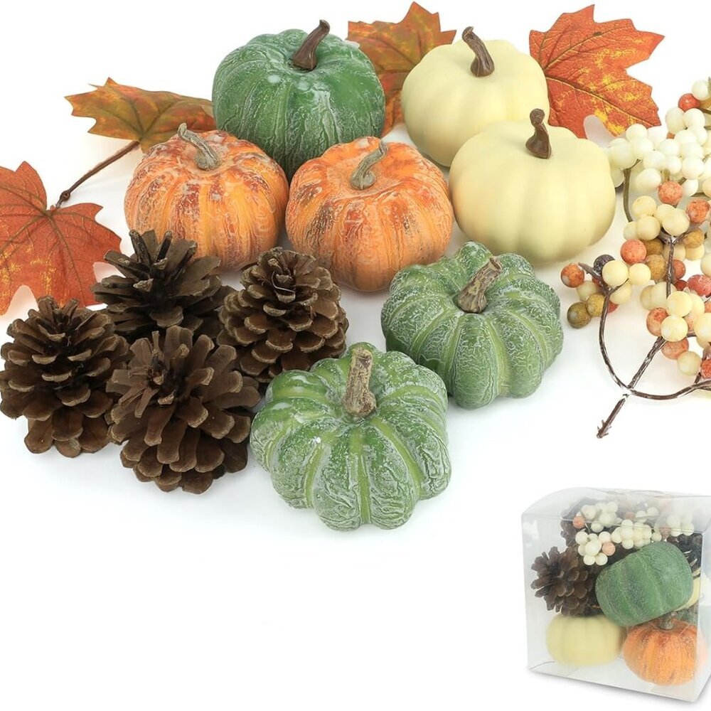 15 PCS Mini Pumpkin Decor - Plastic Pumpkins Fall Decor for Halloween Thanksgivi